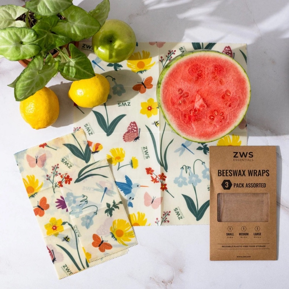🆕 3 Pack Assorted Pollinators Beeswax Wraps: Plastic-Free Food Storage